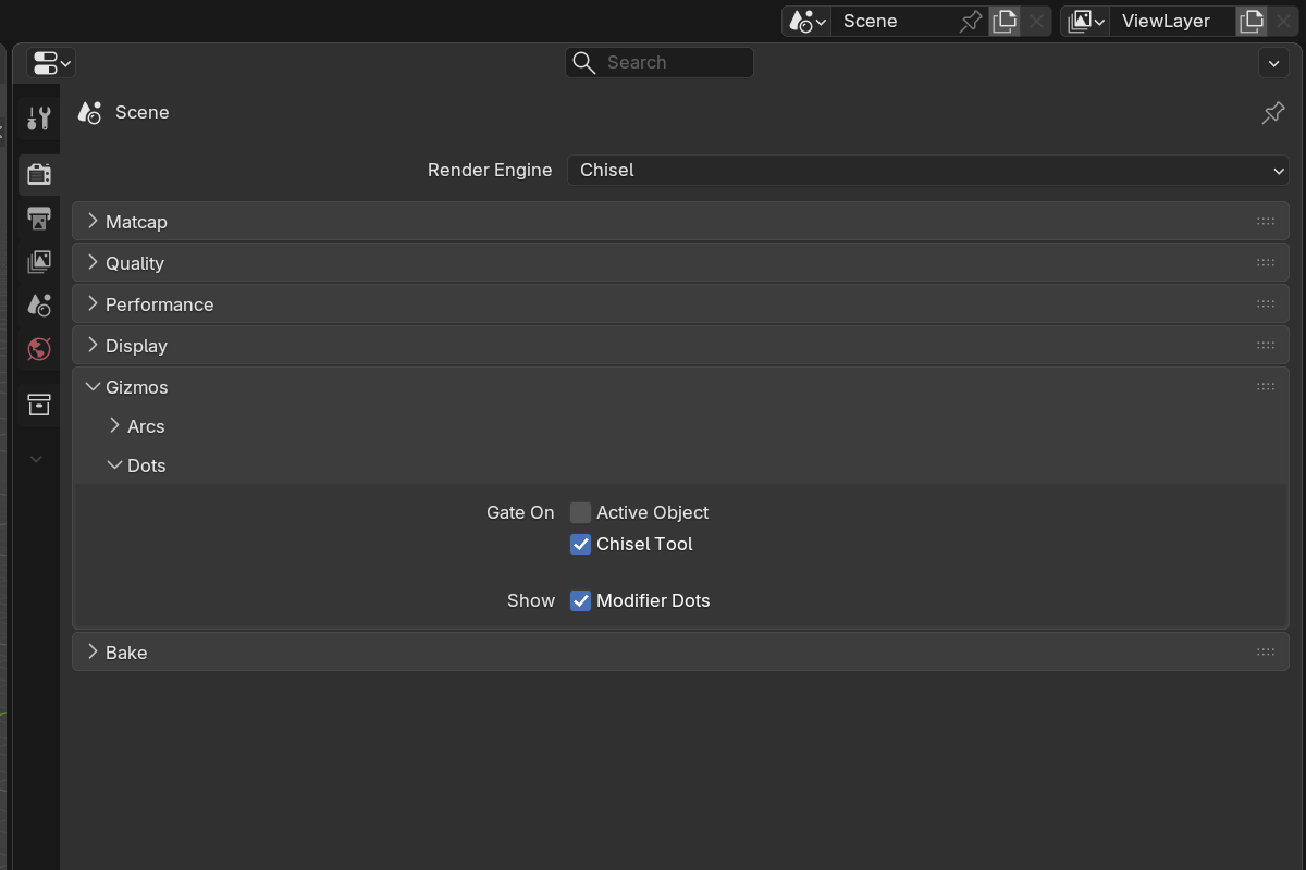 Dot gizmo settings