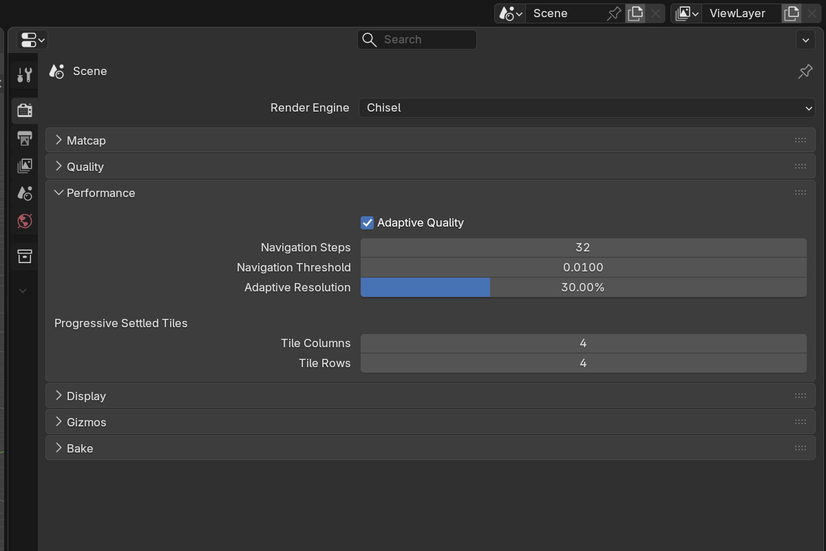 the v3 Performance panel with Adaptive Quality and Dynamic Resolution
