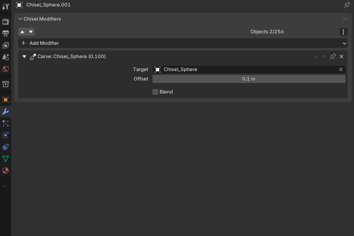 the Carve modifier settings