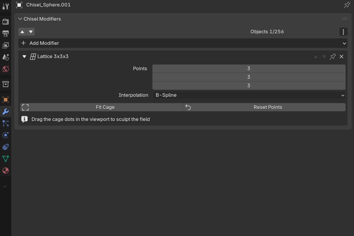 the Lattice modifier settings
