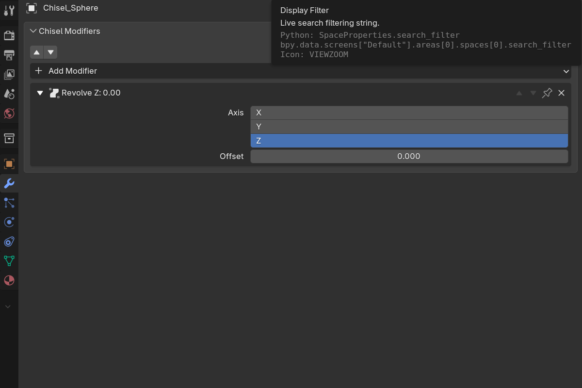the Revolve modifier settings