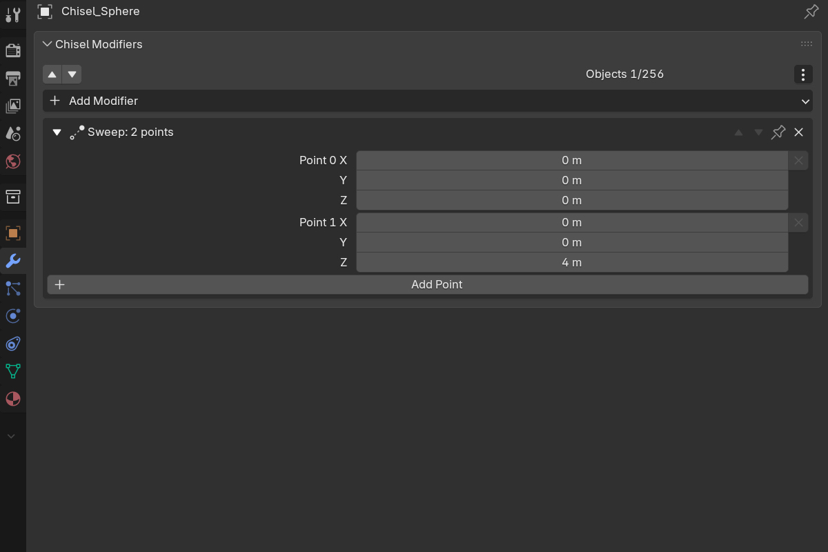the Sweep modifier settings