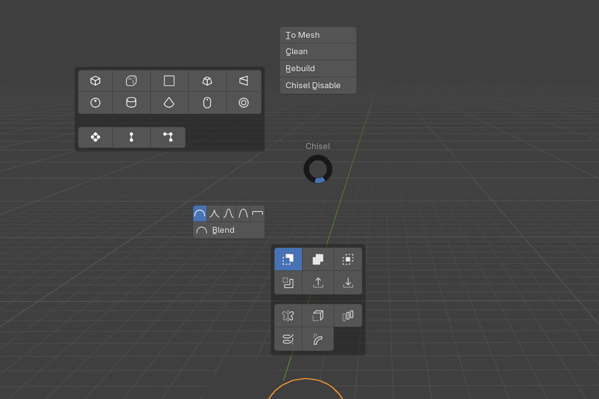 the pie menu with an active object's modifier rows in the East wedge