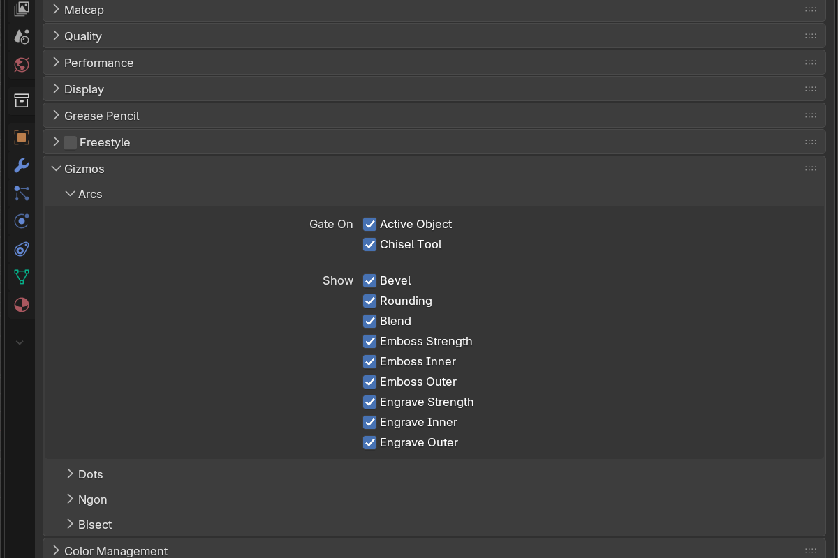 Arc gizmo settings