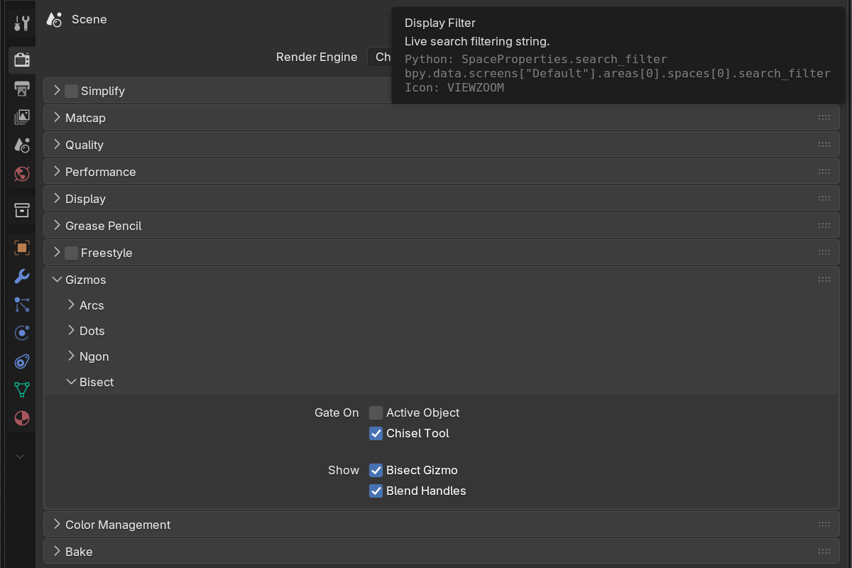 Bisect gizmo settings