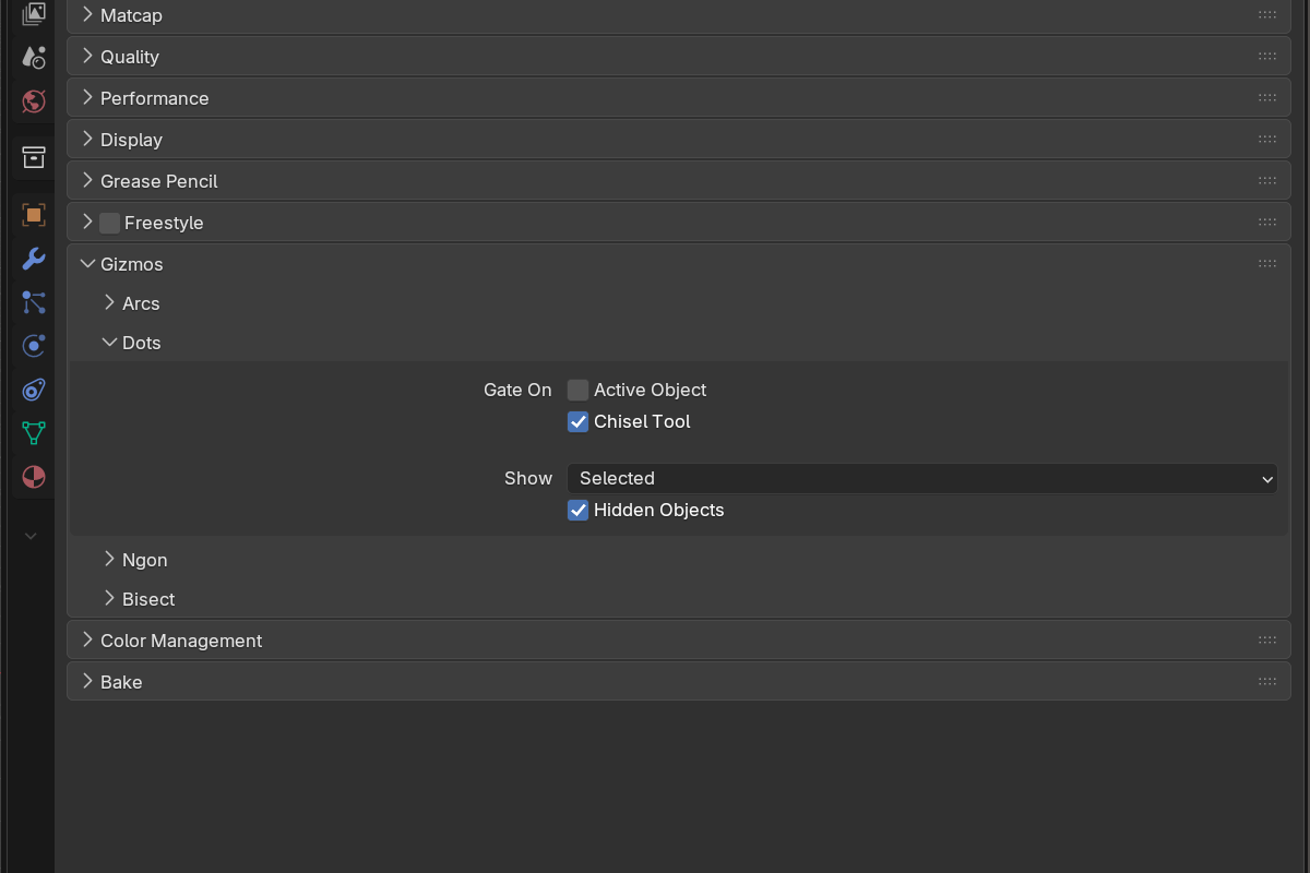 Dot gizmo settings