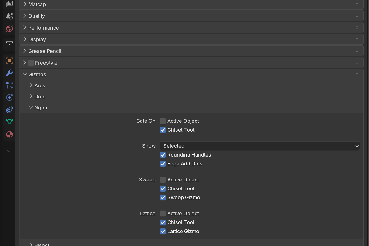 Ngon gizmo settings