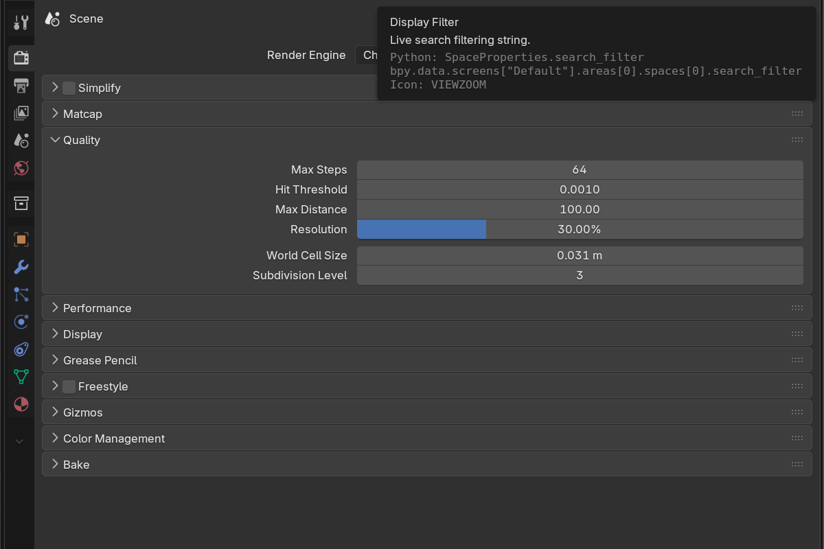 Quality settings