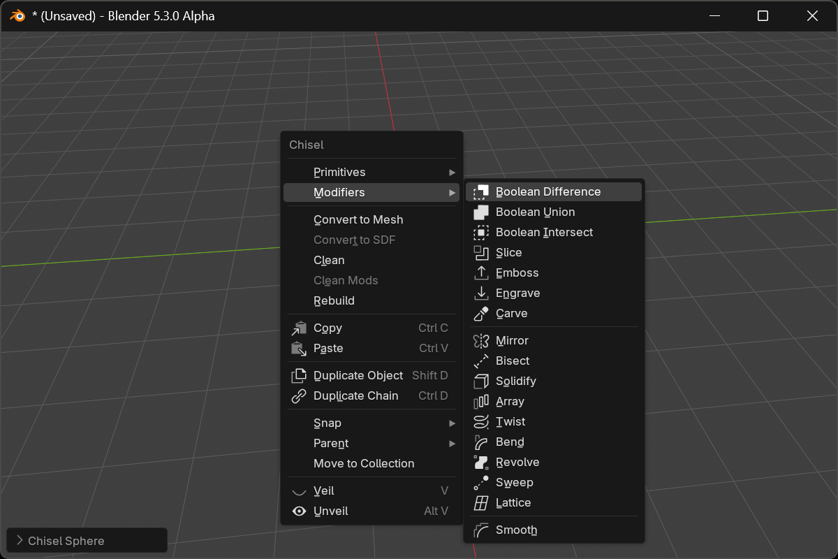 the Modifiers submenu