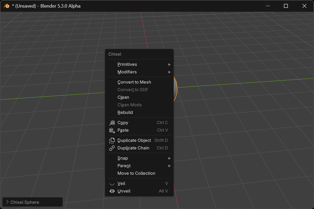 the Chisel right-click context menu